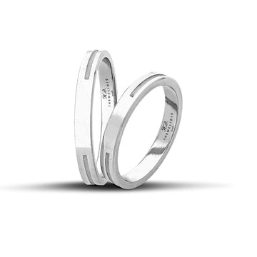 Λευκόχρυσες βέρες γάμου 3mm με λουστρέ φινίρισμα και ματ γραμμές, μοντέρνου σχεδιασμού.